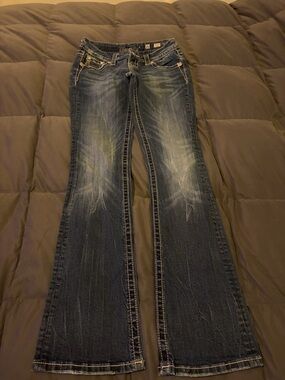 Miss Me Dark Blue Boot Cut Jeans with Fading